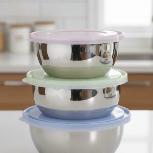 3 Pcs Stainless Steel Bowl Set with Plastic Lids